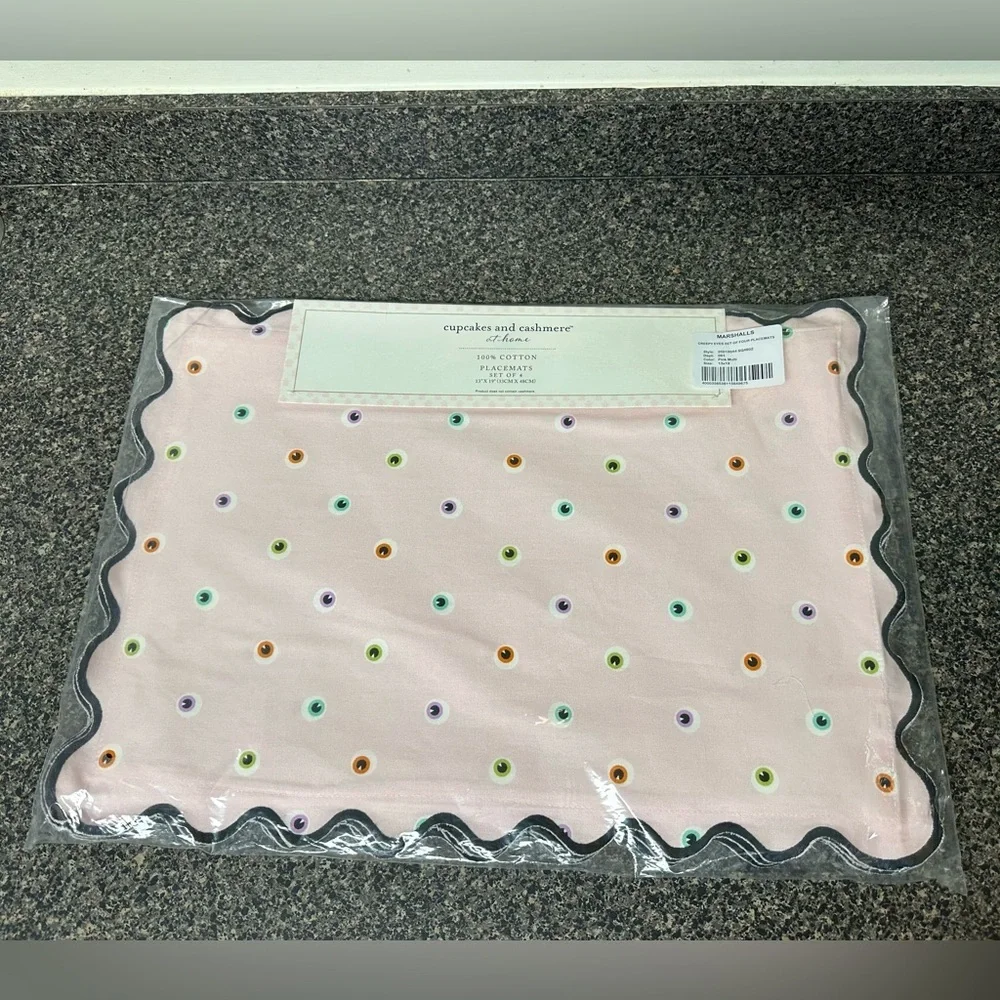 Cupcakes and Cashmere Halloween Creepy Eyeball Pink Table Placemats Set 4